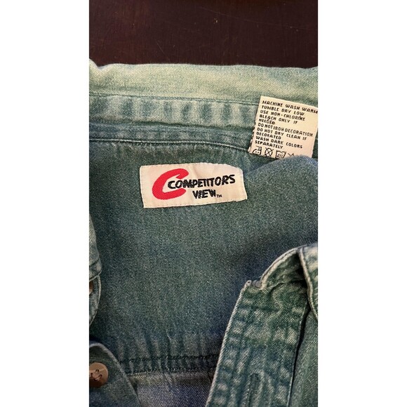 NASCAR 20 Shirt Mens Large Blue Denim Long Sleeve Button Down Racing Embroidered - Picture 6 of 8